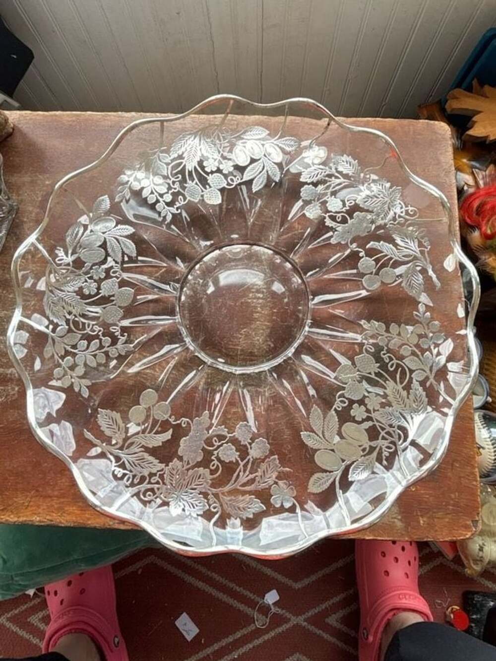 Vintage Silver City Sterling Silver Overlay Crystal Fruit Bowl Serving Dish